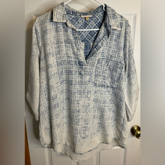 Skies Are Blue Tops - SKIES ARE BLUE Women’s Blue & White Collar Shirt ~ Size L